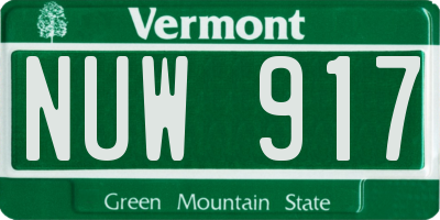 VT license plate NUW917