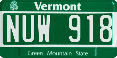 VT license plate NUW918