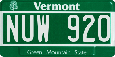 VT license plate NUW920