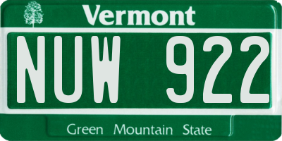 VT license plate NUW922
