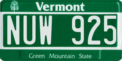 VT license plate NUW925