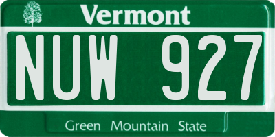 VT license plate NUW927