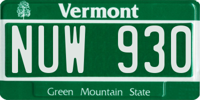 VT license plate NUW930