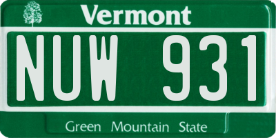 VT license plate NUW931