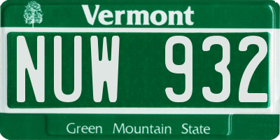 VT license plate NUW932