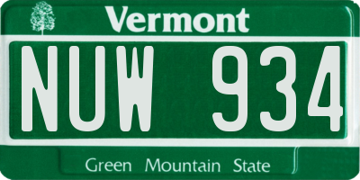VT license plate NUW934