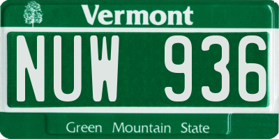 VT license plate NUW936