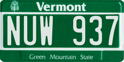 VT license plate NUW937