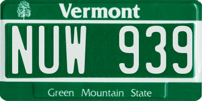VT license plate NUW939