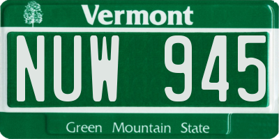 VT license plate NUW945