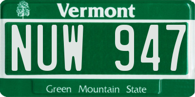 VT license plate NUW947