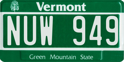 VT license plate NUW949
