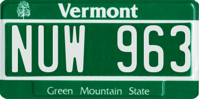 VT license plate NUW963