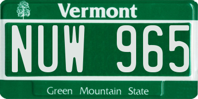 VT license plate NUW965