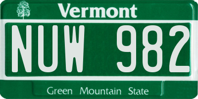 VT license plate NUW982
