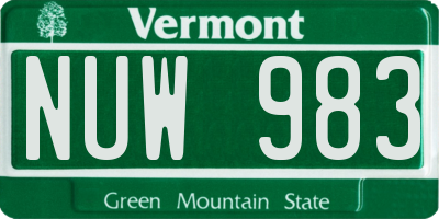 VT license plate NUW983