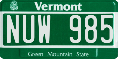 VT license plate NUW985