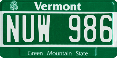 VT license plate NUW986