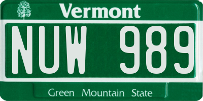 VT license plate NUW989