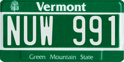 VT license plate NUW991