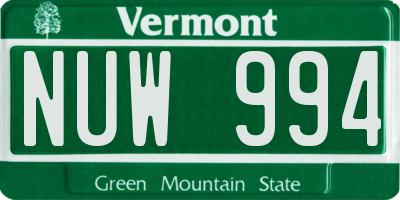VT license plate NUW994