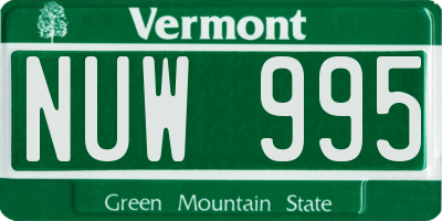 VT license plate NUW995