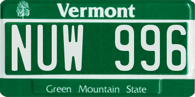 VT license plate NUW996