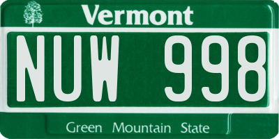 VT license plate NUW998