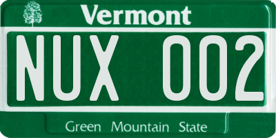 VT license plate NUX002