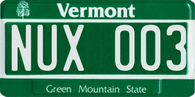 VT license plate NUX003