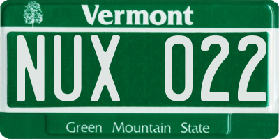 VT license plate NUX022