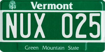 VT license plate NUX025