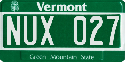 VT license plate NUX027