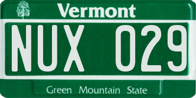 VT license plate NUX029