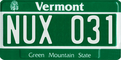 VT license plate NUX031