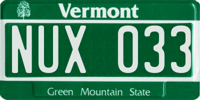 VT license plate NUX033