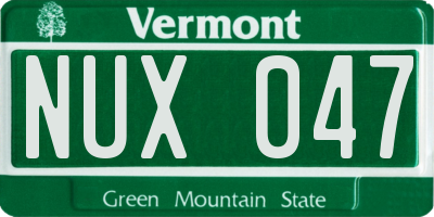 VT license plate NUX047