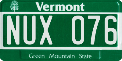 VT license plate NUX076