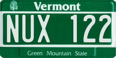 VT license plate NUX122