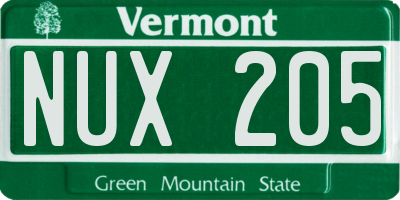 VT license plate NUX205