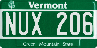 VT license plate NUX206