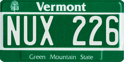 VT license plate NUX226