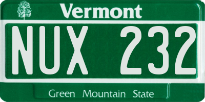 VT license plate NUX232