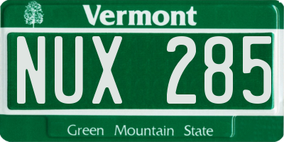 VT license plate NUX285