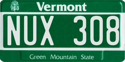 VT license plate NUX308