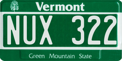 VT license plate NUX322