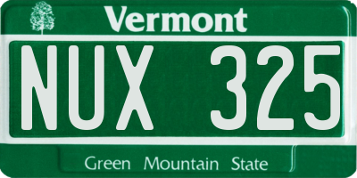 VT license plate NUX325