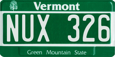 VT license plate NUX326