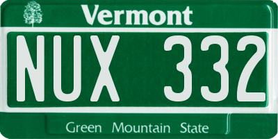 VT license plate NUX332