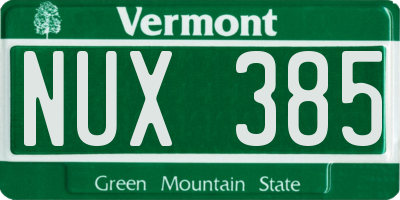VT license plate NUX385